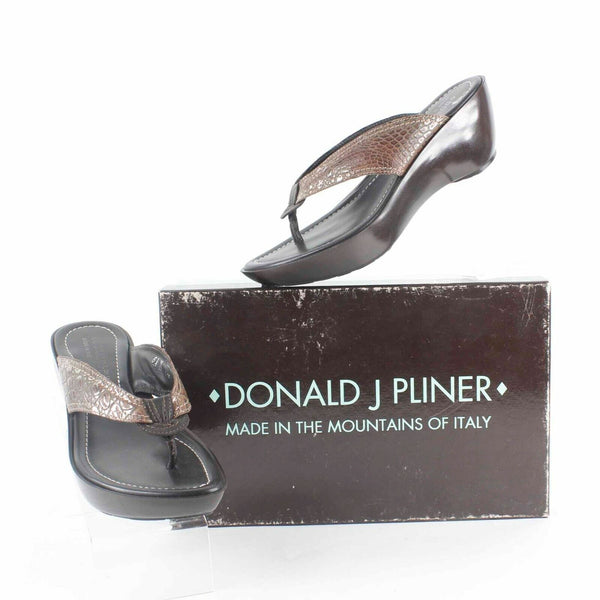Donald J Pliner NEW $235 Sz 6.5M Brown Metallic Gator Leather 2.5" Sandal