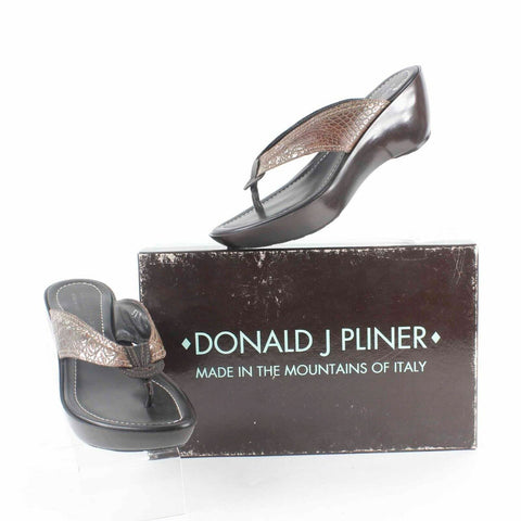 Donald J Pliner NEW $235 Sz 6.5M Brown Metallic Gator Leather 2.5" Sandal