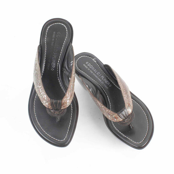 Donald J Pliner NEW $235 Sz 6.5M Brown Metallic Gator Leather 2.5" Sandal