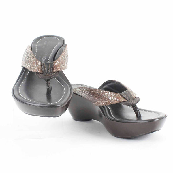 Donald J Pliner NEW $235 Sz 6.5M Brown Metallic Gator Leather 2.5" Sandal