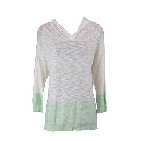 Sparrow NEW $78 Sz S Creme Cream Mint Hooded 3/4 Slv Cotton Blend Sweater Top