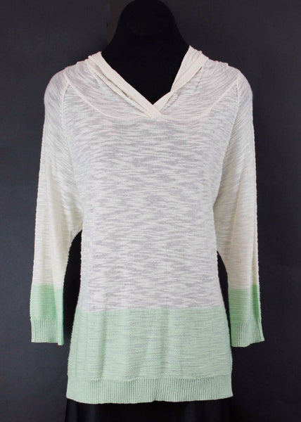 Sparrow NEW $78 Sz S Creme Cream Mint Hooded 3/4 Slv Cotton Blend Sweater Top