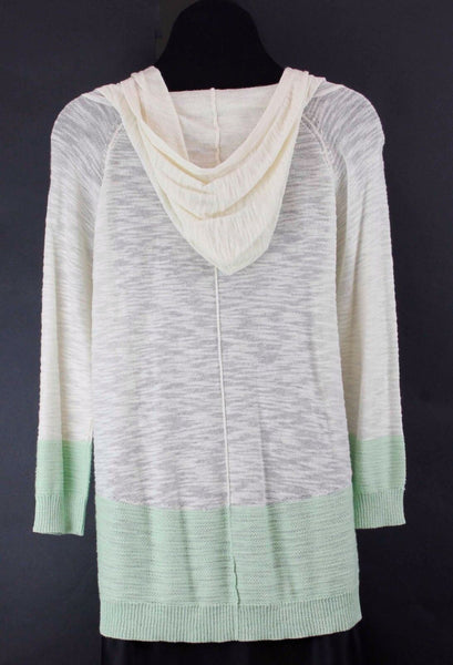 Sparrow NEW $78 Sz S Creme Cream Mint Hooded 3/4 Slv Cotton Blend Sweater Top