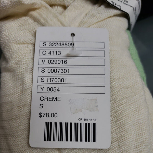 Sparrow NEW $78 Sz S Creme Cream Mint Hooded 3/4 Slv Cotton Blend Sweater Top