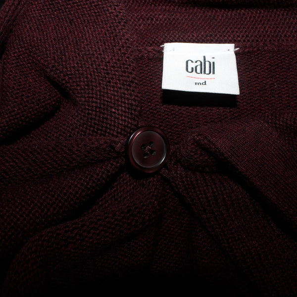 CAbi Sz M Burgundy Gray Fringe Detail 1 Neck Button Wrap Around Cotton Wrap