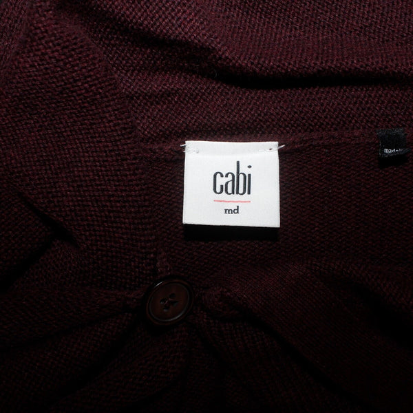 CAbi Sz M Burgundy Gray Fringe Detail 1 Neck Button Wrap Around Cotton Wrap