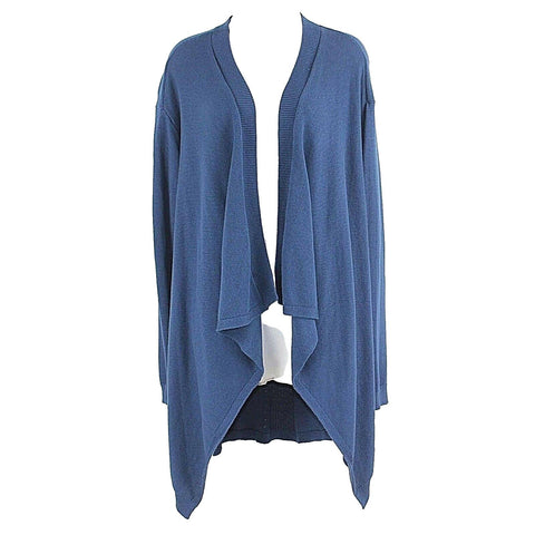 Lou & Grey NEW Sz M Navy LS Cascade Front 100% Cotton Cardigan