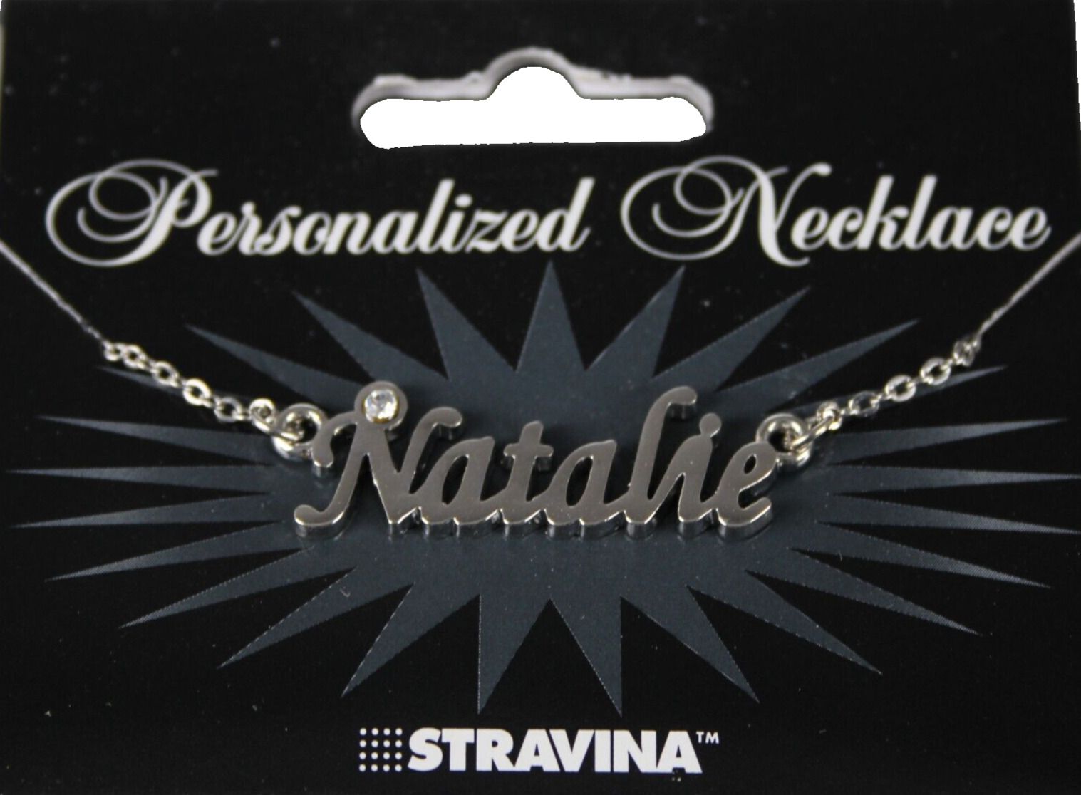 NATALIE Name NEW Silvertone Rhinestone 14.5" w 4.5" Multi Ring Extender Necklace
