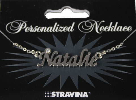 NATALIE Name NEW Silvertone Rhinestone 14.5" w 4.5" Multi Ring Extender Necklace