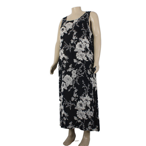 Lotus Dress NEW Sz 2X Black White Floral Unlined Sleeveless 100% Rayon Dress