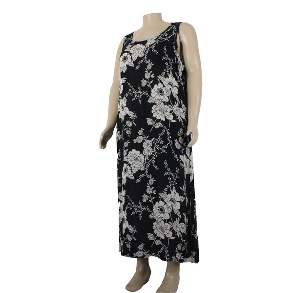 Lotus Dress NEW Sz 2X Black White Floral Unlined Sleeveless 100% Rayon Dress