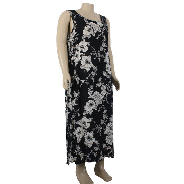 Lotus Dress NEW Sz 2X Black White Floral Unlined Sleeveless 100% Rayon Dress