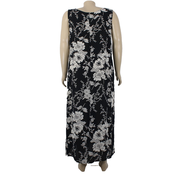 Lotus Dress NEW Sz 2X Black White Floral Unlined Sleeveless 100% Rayon Dress