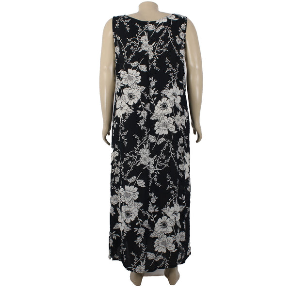 Lotus Dress NEW Sz 2X Black White Floral Unlined Sleeveless 100% Rayon Dress