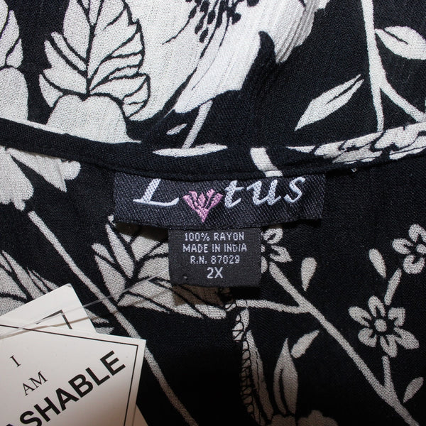 Lotus Dress NEW Sz 2X Black White Floral Unlined Sleeveless 100% Rayon Dress