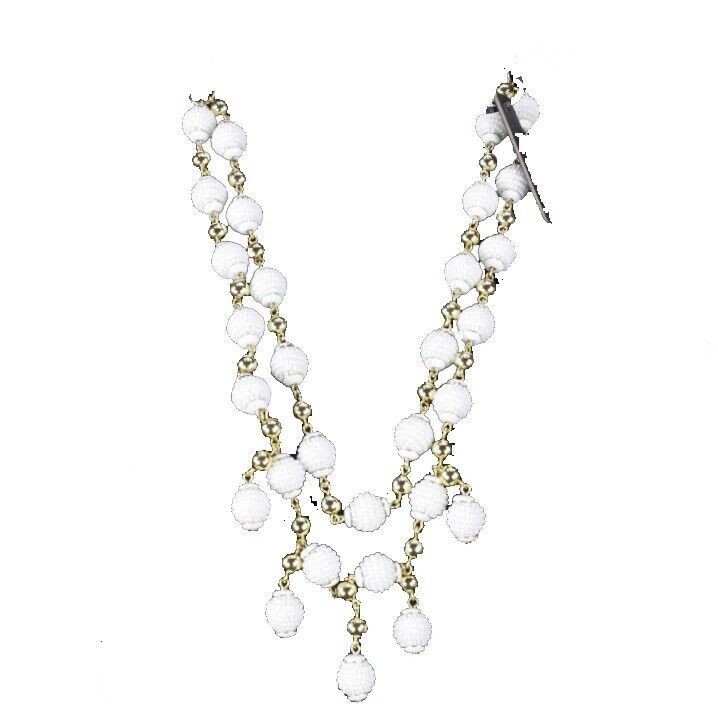 J Crew NEW $128 OS Black White Gold 2 Strand Round Beads Dangle Necklace