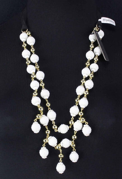 J Crew NEW $128 OS Black White Gold 2 Strand Round Beads Dangle Necklace