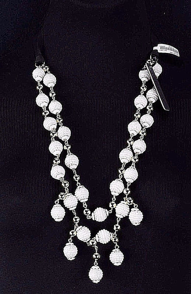 J Crew NEW $128 OS Black White Gold 2 Strand Round Beads Dangle Necklace