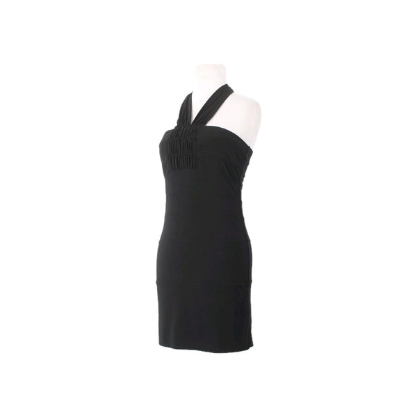 BCBGeneration Dress Sz 6 Black Halter Knee Length Polyester Spandex Dress