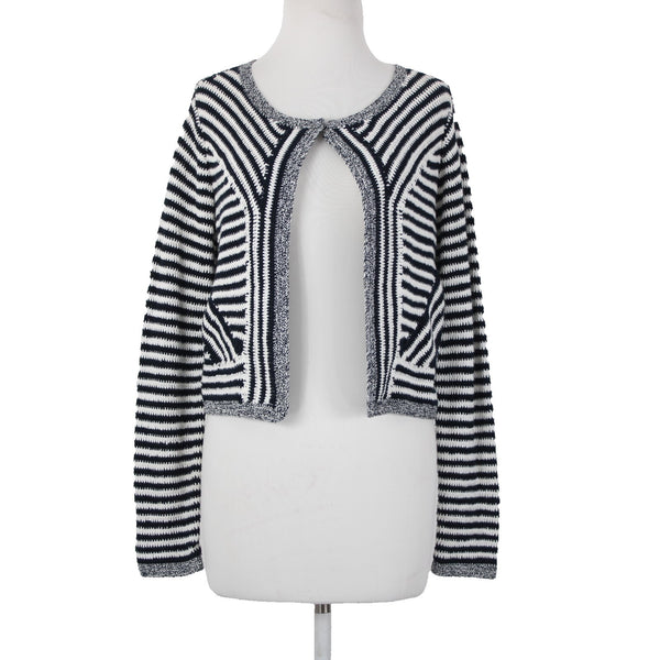 Diane Von Furstenberg Sz S Navy Blue White Striped Tight Knit Wrap Sweater