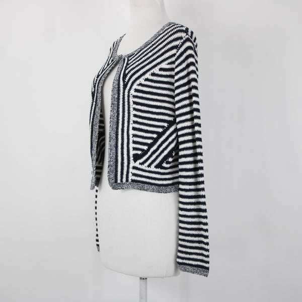 Diane Von Furstenberg Sz S Navy Blue White Striped Tight Knit Wrap Sweater