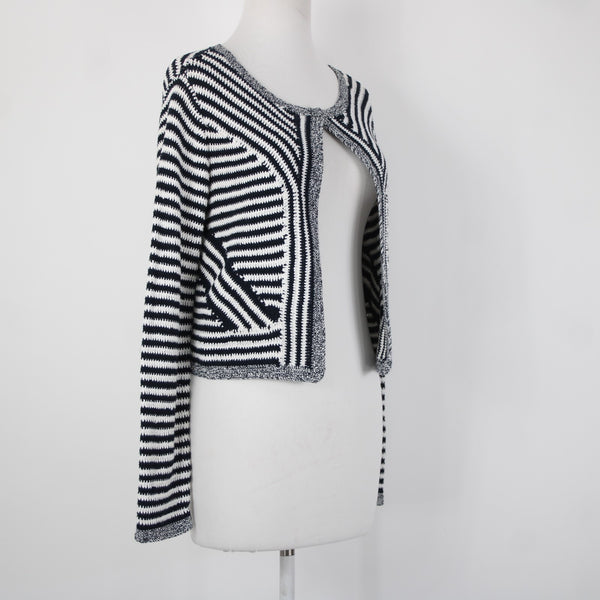 Diane Von Furstenberg Sz S Navy Blue White Striped Tight Knit Wrap Sweater