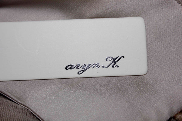 Aryn K NEW $120 Sz S Gold Taupe Velvet Stripe Satin Neck Back V Dress