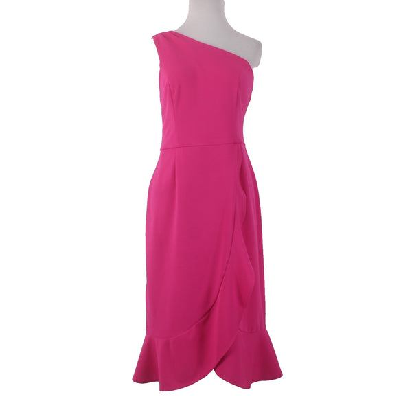 Shelby Palmer Dress Sz 12 Pink One Shoulder Ruffles Polyester Spandex Dress