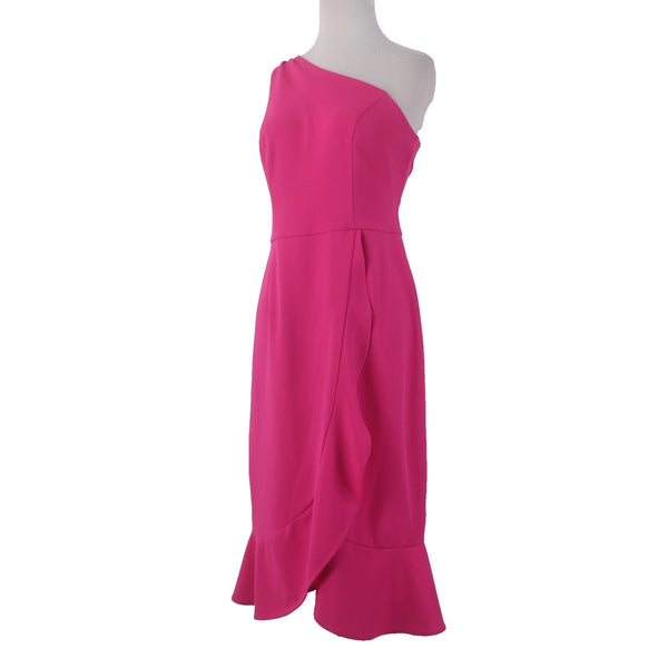Shelby Palmer Dress Sz 12 Pink One Shoulder Ruffles Polyester Spandex Dress