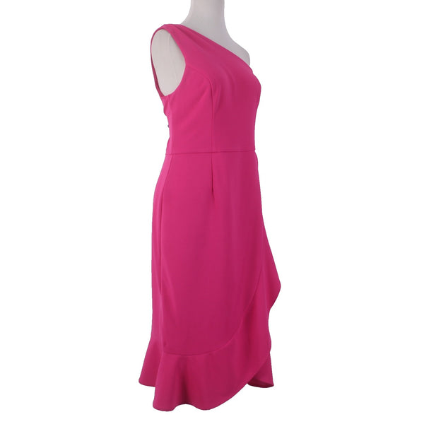 Shelby Palmer Dress Sz 12 Pink One Shoulder Ruffles Polyester Spandex Dress