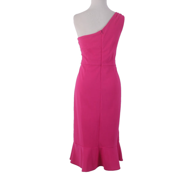 Shelby Palmer Dress Sz 12 Pink One Shoulder Ruffles Polyester Spandex Dress