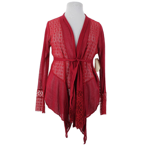 One World Live And Let Live NEW Sz XL Red Lace Belted Aysmm Rayon Wrap Sweater