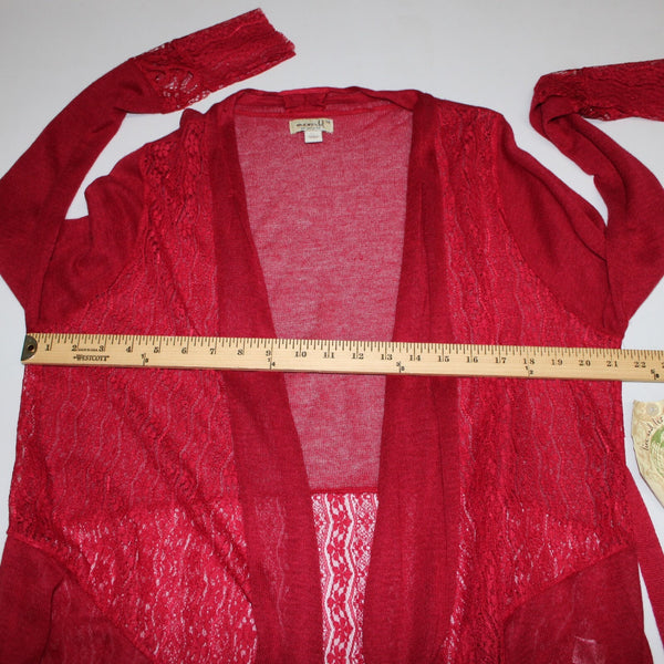 One World Live And Let Live NEW Sz XL Red Lace Belted Aysmm Rayon Wrap Sweater