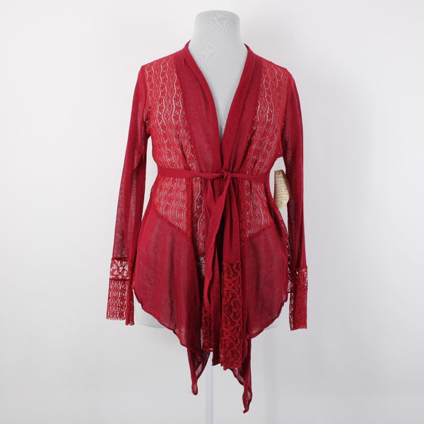 One World Live And Let Live NEW Sz XL Red Lace Belted Aysmm Rayon Wrap Sweater