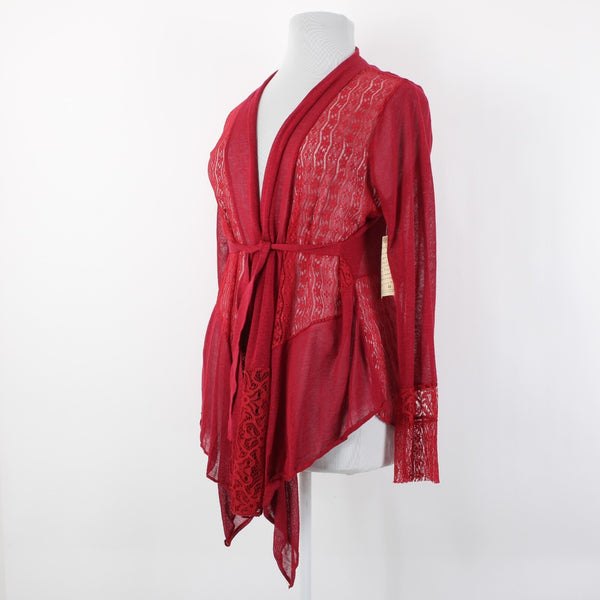 One World Live And Let Live NEW Sz XL Red Lace Belted Aysmm Rayon Wrap Sweater