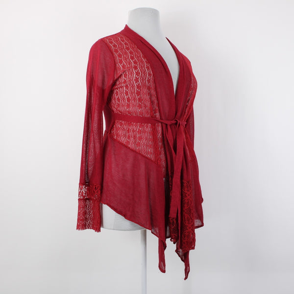 One World Live And Let Live NEW Sz XL Red Lace Belted Aysmm Rayon Wrap Sweater