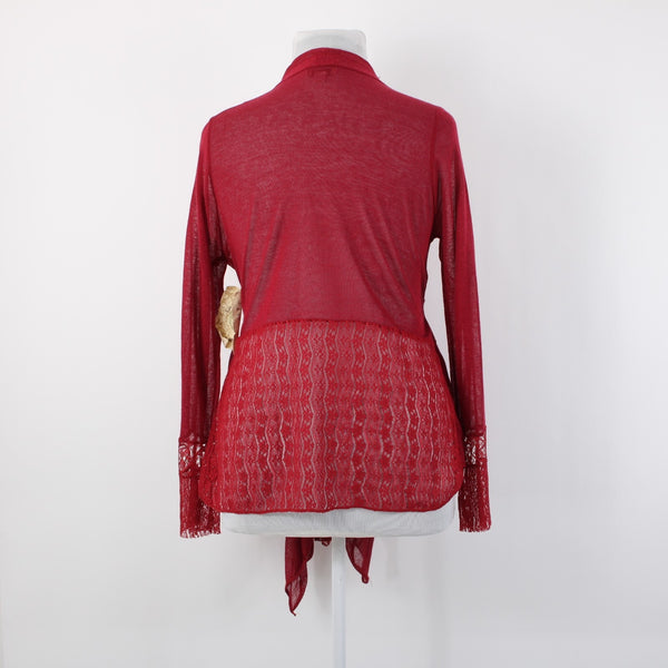 One World Live And Let Live NEW Sz XL Red Lace Belted Aysmm Rayon Wrap Sweater