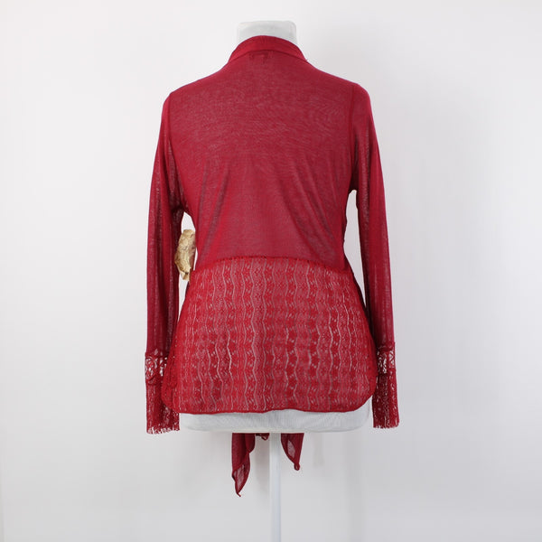 One World Live And Let Live NEW Sz XL Red Lace Belted Aysmm Rayon Wrap Sweater