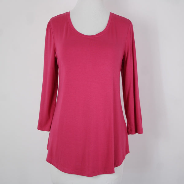 JM Collection NEW $35 Tees Sz XS Berry Haze Pink Asymmetrical Rayon Spandex Top