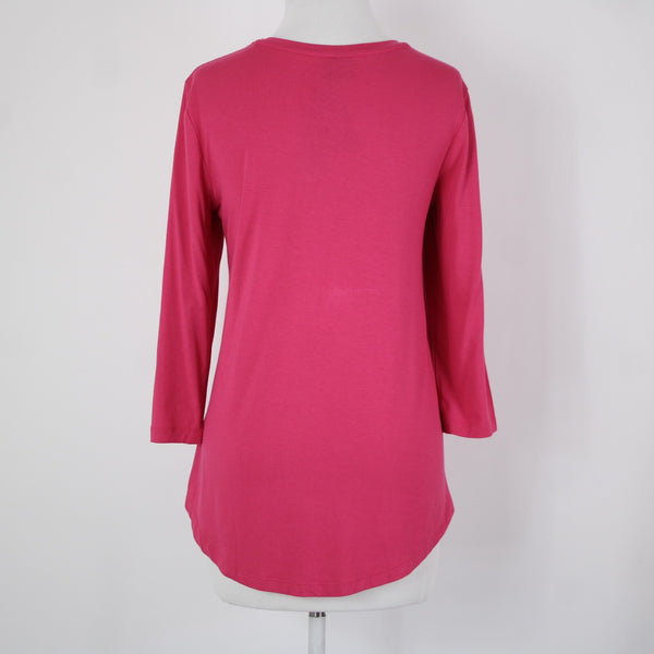 JM Collection NEW $35 Tees Sz XS Berry Haze Pink Asymmetrical Rayon Spandex Top