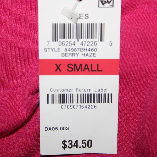 JM Collection NEW $35 Tees Sz XS Berry Haze Pink Asymmetrical Rayon Spandex Top