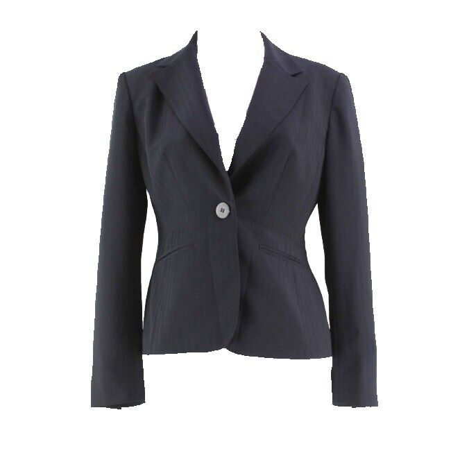 Jones New York Suit Sz 4P Black Poly Blend Herringbone Stripe Lined Blazer