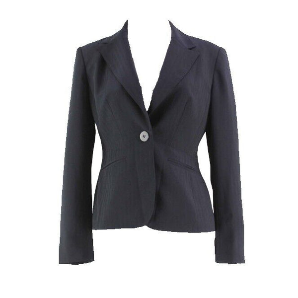 Jones New York Suit Sz 4P Black Poly Blend Herringbone Stripe Lined Blazer