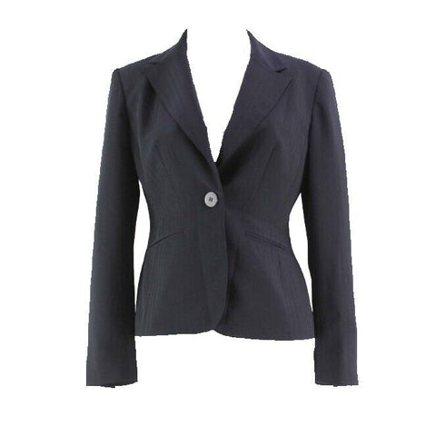 Jones New York Suit Sz 4P Black Poly Blend Herringbone Stripe Lined Blazer