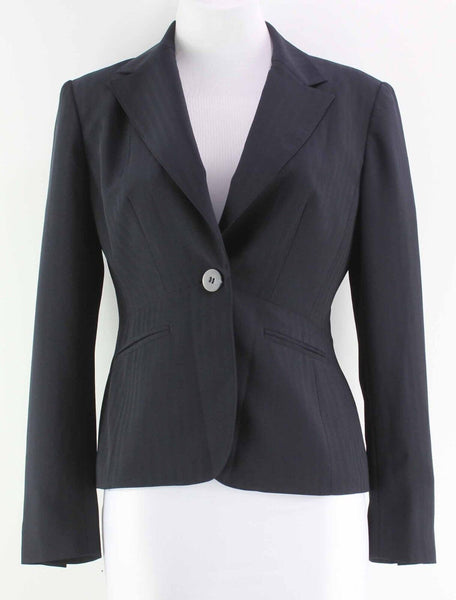 Jones New York Suit Sz 4P Black Poly Blend Herringbone Stripe Lined Blazer