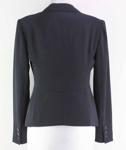 Jones New York Suit Sz 4P Black Poly Blend Herringbone Stripe Lined Blazer