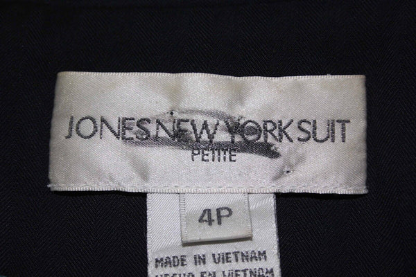 Jones New York Suit Sz 4P Black Poly Blend Herringbone Stripe Lined Blazer