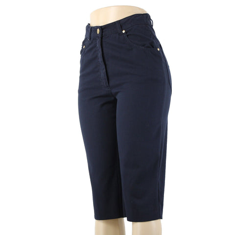 Escada Sport Sz 34 x 16 Navy Blue Gold Hardware Pocket Cotton Elastan Capri Pant