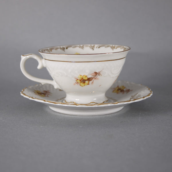 Flint Ridge Porcelain Teacup With Saucer White Yellow Multi Teacup With Saucer