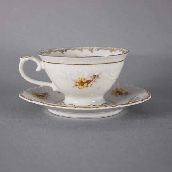 Flint Ridge Porcelain Teacup With Saucer White Yellow Multi Teacup With Saucer